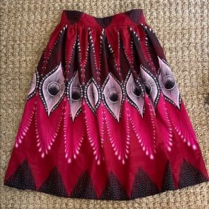 Handmade Ankara Statement Skirt Red Pink Black Bold Print Maxi Pockets Medium